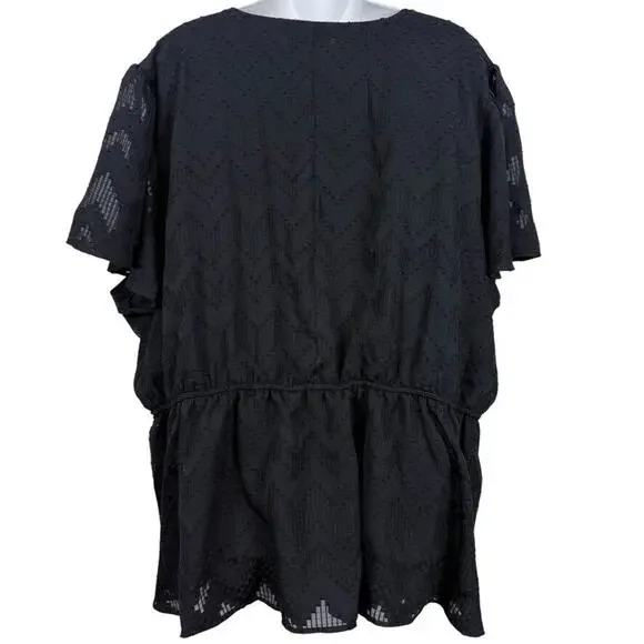 Lane Bryant Womens Black Short Sleeve Peplum Textured V-Neck Shirt Top NWT 26/28 - Picture 12 of 16